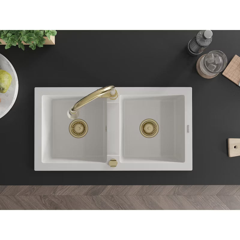 Granitvask Mario 2-Kammer 82x43,6 cm Hvid med Armatur