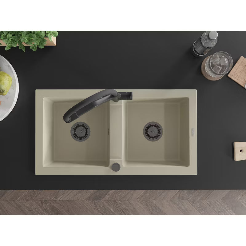Granitvask Mario 2-Kammer 82x43,6 cm Hvid med Armatur