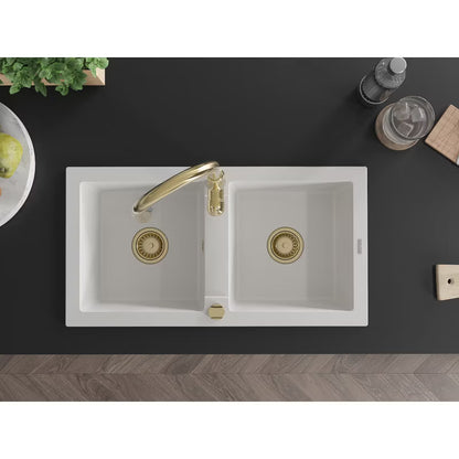 Granitvask Mario 2-Kammer 82x43,6 cm Hvid med Armatur