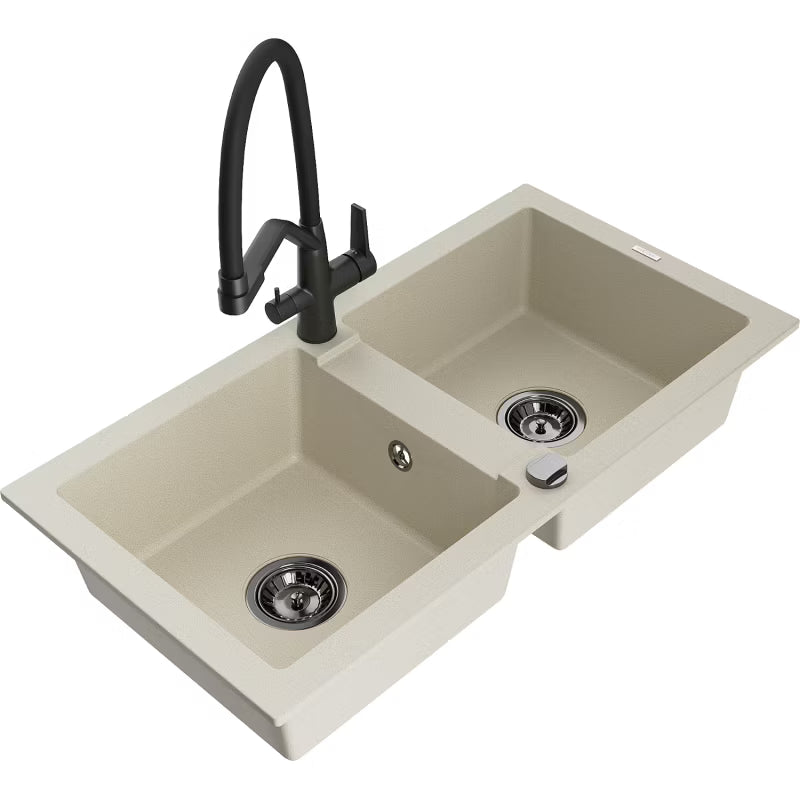 Granitvask Mario 2-Kammer 82x43,6 cm Hvid med Armatur