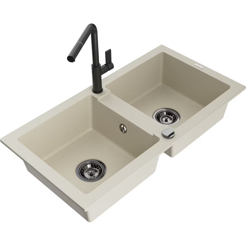 Granitvask Mario 2-Kammer 82x43,6 cm Hvid med Armatur