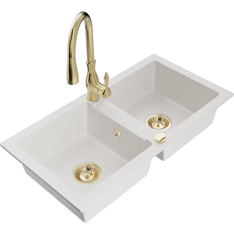 Granitvask Mario 2-Kammer 82x43,6 cm Hvid med Armatur