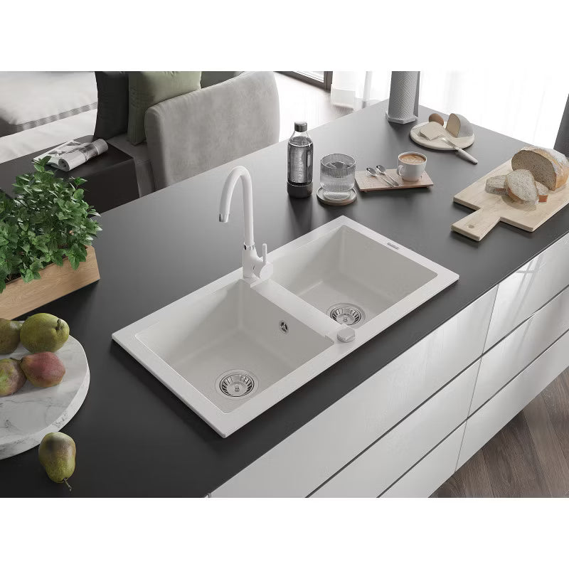 Granitvask Mario 2-Kammer 82x43,6 cm Hvid med Armatur