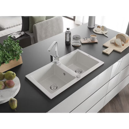 Granitvask Mario 2-Kammer 82x43,6 cm Hvid med Armatur