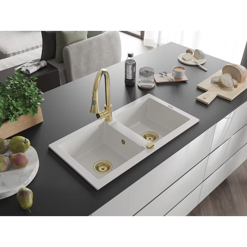 Granitvask Mario 2-Kammer 82x43,6 cm Hvid med Armatur
