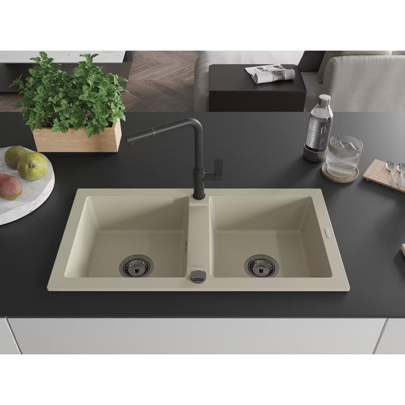 Granitvask Mario 2-Kammer 82x43,6 cm Hvid med Armatur