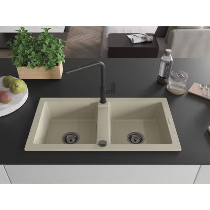 Granitvask Mario 2-Kammer 82x43,6 cm Hvid med Armatur