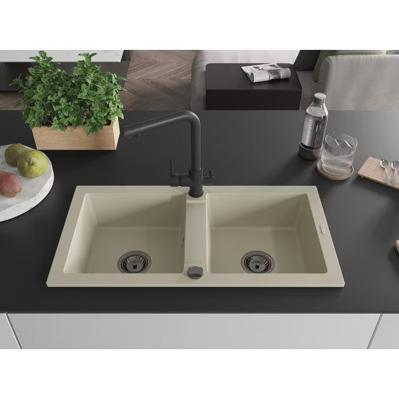 Granitvask Mario 2-Kammer 82x43,6 cm med Armatur Hvid