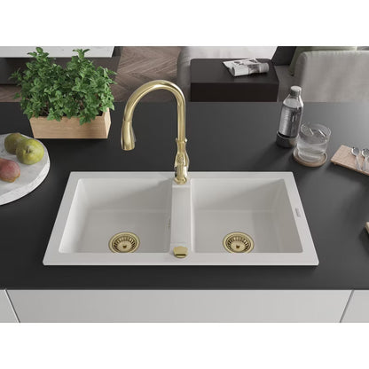 Granitvask Mario 2-Kammer 82x43,6 cm Hvid med Armatur