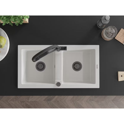 Granitvask Mario 2-Kammer 82x43,6 cm Hvid med Sort Armatur