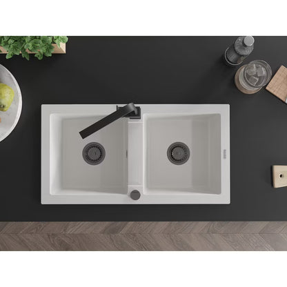 Granitvask Mario 2-Kammer 82x43,6 cm Hvid med Armatur