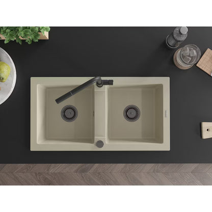 Granitvask Mario 2-Kammer 82x43,6 cm Hvid med Armatur