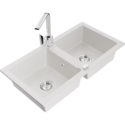 Granitvask Mario 2-Kammer 82x43,6 cm Hvid med Armatur