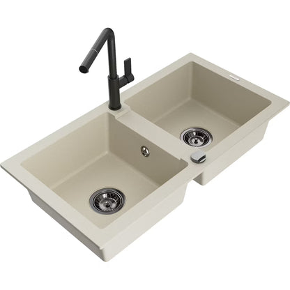 Granitvask Mario 2-Kammer 82x43,6 cm Hvid med Armatur