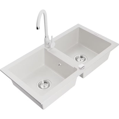 Granitvask Mario 2-Kammer 82x43,6 cm Hvid med Armatur
