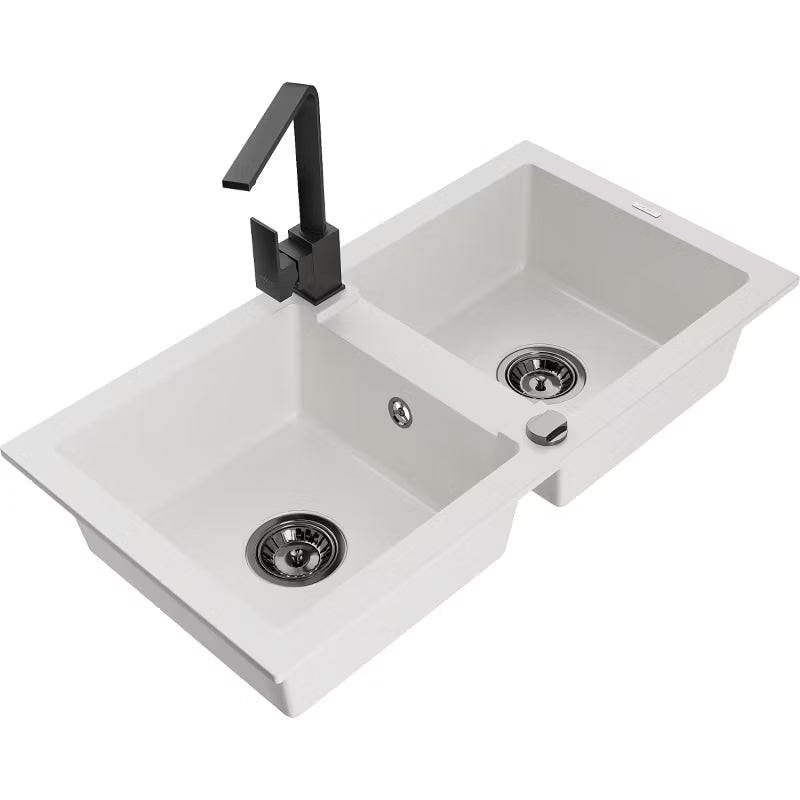 Granitvask Mario 2-Kammer 82x43,6 cm Hvid med Armatur
