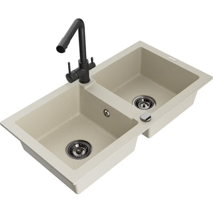 Granitvask Mario 2-Kammer 82x43,6 cm med Armatur Hvid