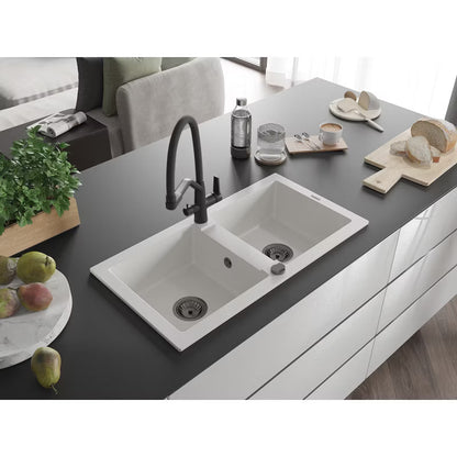 Granitvask Mario 2-Kammer 82x43,6 cm Hvid med Sort Armatur