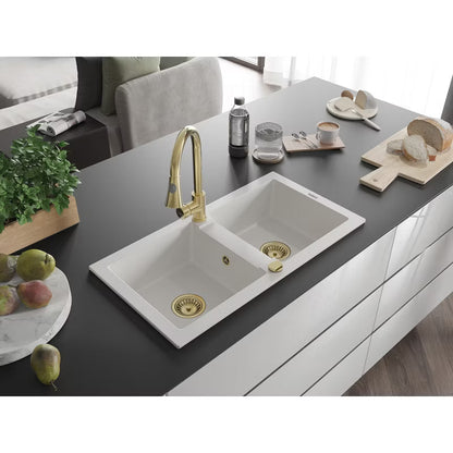 Granitvask Mario 2-Kammer 82x43,6 cm Hvid med Armatur