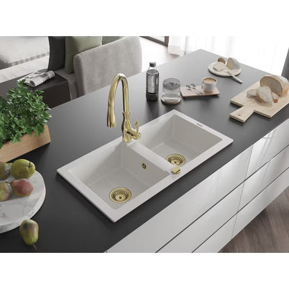 Granitvask Mario 2-Kammer 82x43,6 cm Hvid med Armatur