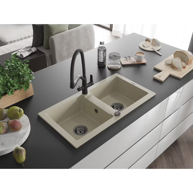 Granitvask Mario 2-Kammer 82x43,6 cm Hvid med Armatur