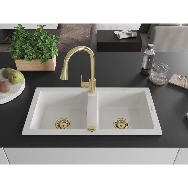 Granitvask Mario 2-Kammer 82x43,6 cm Hvid med Armatur