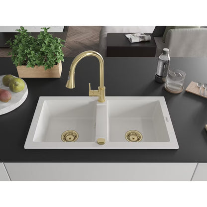 Granitvask Mario 2-Kammer 82x43,6 cm Hvid med Armatur