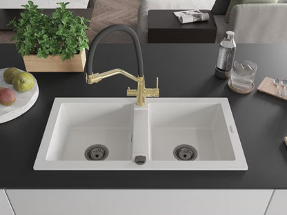 Granitvask Mario 2-Kammer 82x43,6 cm Hvid med Armatur