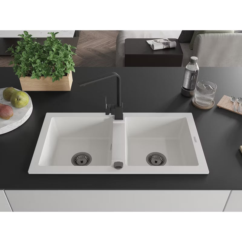 Granitvask Mario 2-Kammer 82x43,6 cm Hvid med Armatur