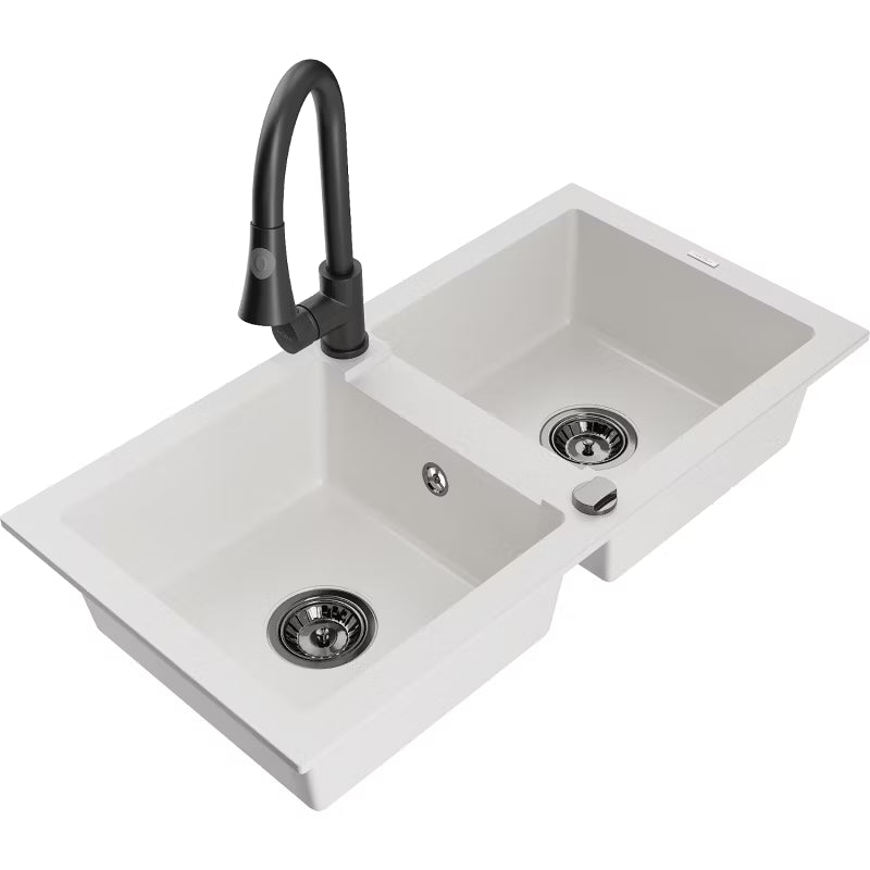 Granitvask Mario 2-Kammer 82x43,6 cm Hvid med Armatur