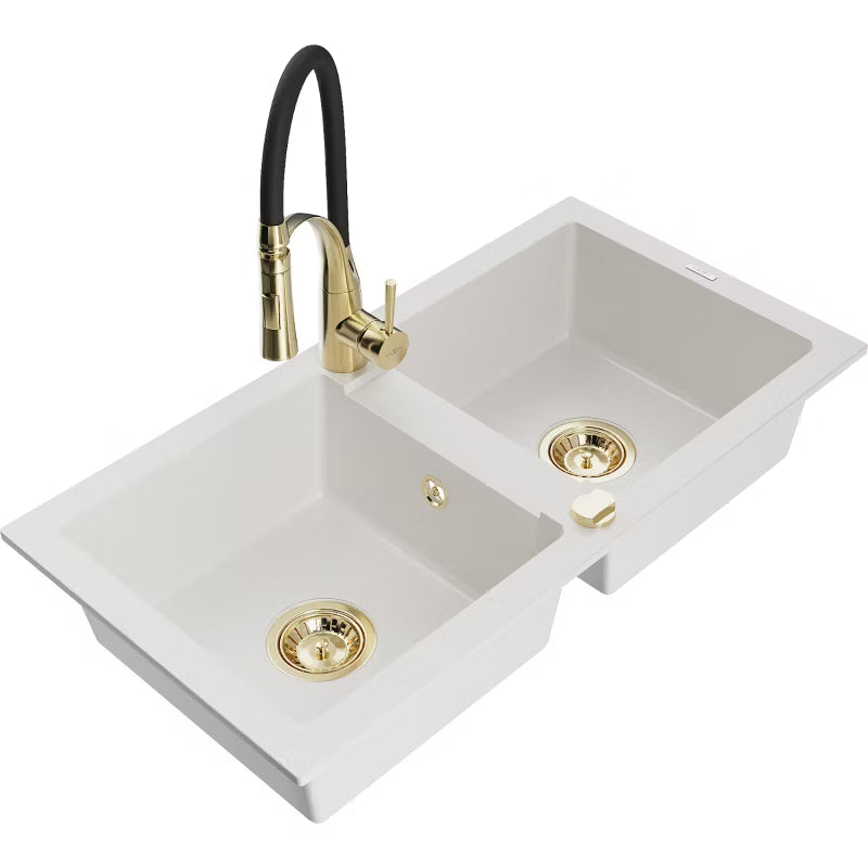Granitvask Mario 2-Kammer 82x43,6 cm Hvid med Armatur