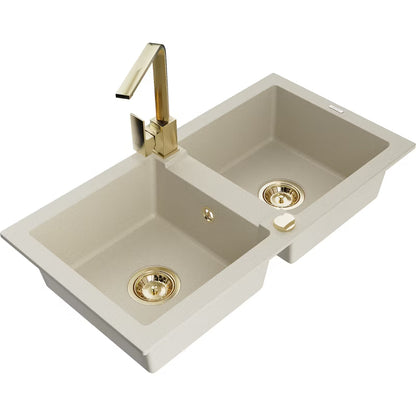 Granitvask Mario 2-Kammer 82x43,6 cm Hvid med Armatur