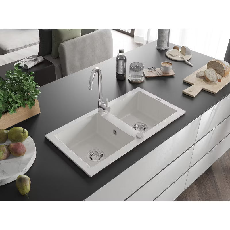 Granitvask Mario 2-Kammer 82x43,6 cm Hvid med Armatur