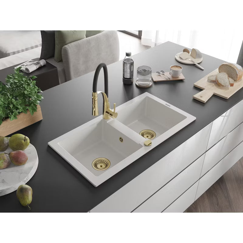 Granitvask Mario 2-Kammer 82x43,6 cm Hvid med Armatur