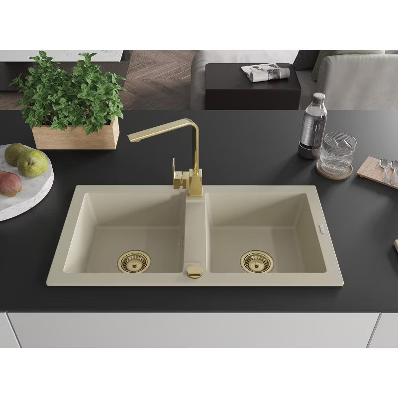 Granitvask Mario 2-Kammer 82x43,6 cm Hvid med Armatur