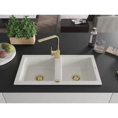 Granitvask Mario 2-Kammer 82x43,6 cm Hvid med Armatur
