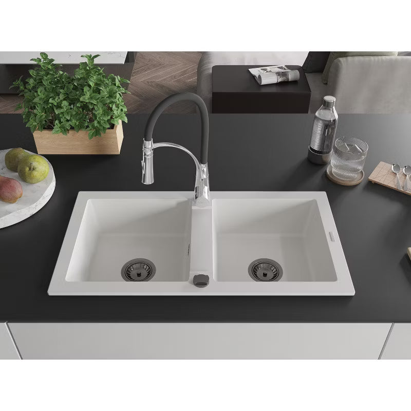 Granitvask Mario 2-Kammer 82x43,6 cm Hvid med Armatur