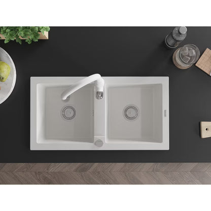 Granitvask Mario 2-Kammer 82x43,6 cm Hvid med Armatur