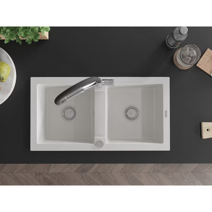 Granitvask Mario 2-Kammer 82x43,6 cm Hvid med Armatur