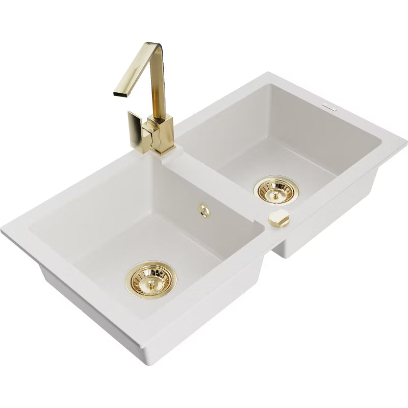 Granitvask Mario 2-Kammer 82x43,6 cm Hvid med Armatur
