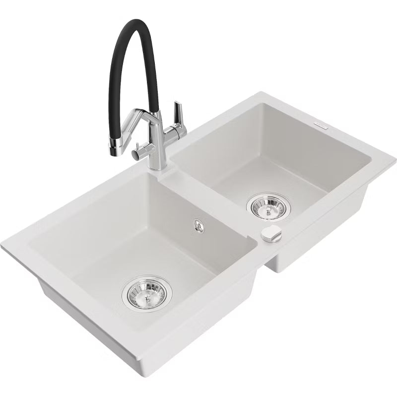 Granitvask Mario 2-Kammer 82x43,6 cm Hvid med Armatur