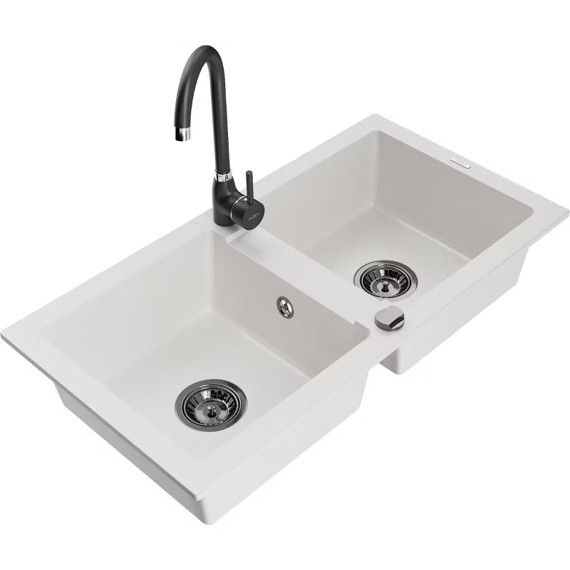 Granitvask Mario 2-Kammer 82x43,6 cm Hvid med Armatur