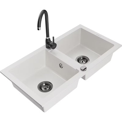 Granitvask Mario 2-Kammer 82x43,6 cm Hvid med Armatur
