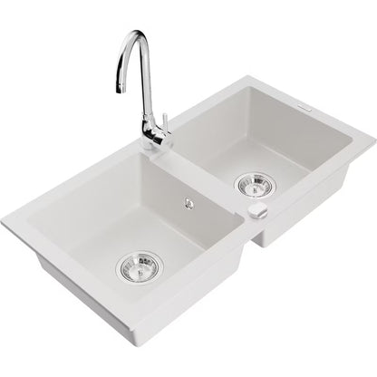 Granitvask Mario 2-Kammer 82x43,6 cm Hvid med Armatur