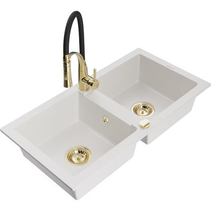 Granitvask Mario 2-Kammer 82x43,6 cm Hvid med Armatur