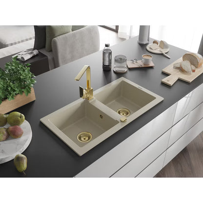 Granitvask Mario 2-Kammer 82x43,6 cm Hvid med Armatur