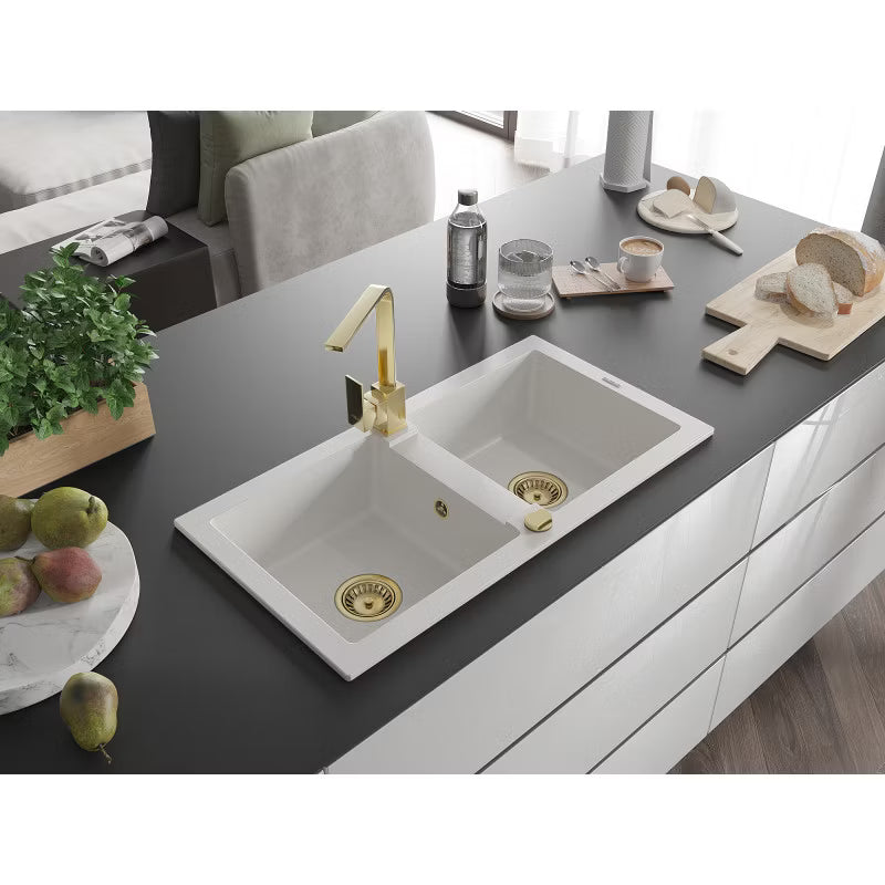 Granitvask Mario 2-Kammer 82x43,6 cm Hvid med Armatur