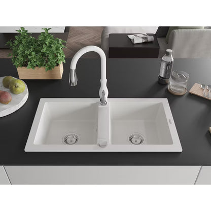 Granitvask Mario 2-Kammer 82x43,6 cm Hvid med Armatur