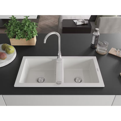 Granitvask Mario 2-Kammer 82x43,6 cm Hvid med Armatur