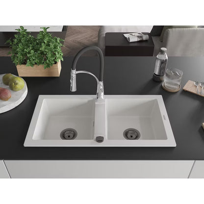 Granitvask Mario 2-Kammer 82x43,6 cm Hvid med Armatur